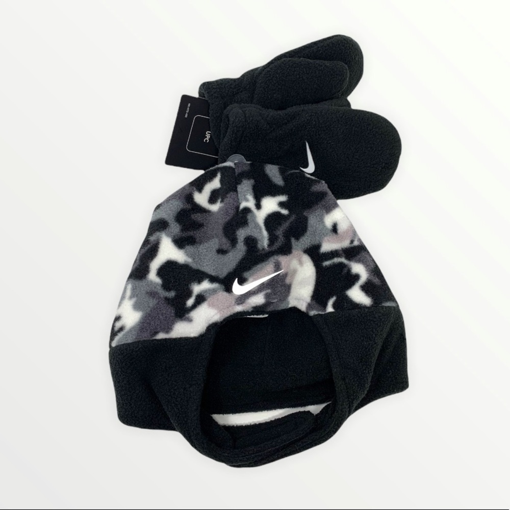 Nike 2-Piece Fleece Chin Strap Trapper Hat and Mittens Set - Picture 2 of 4